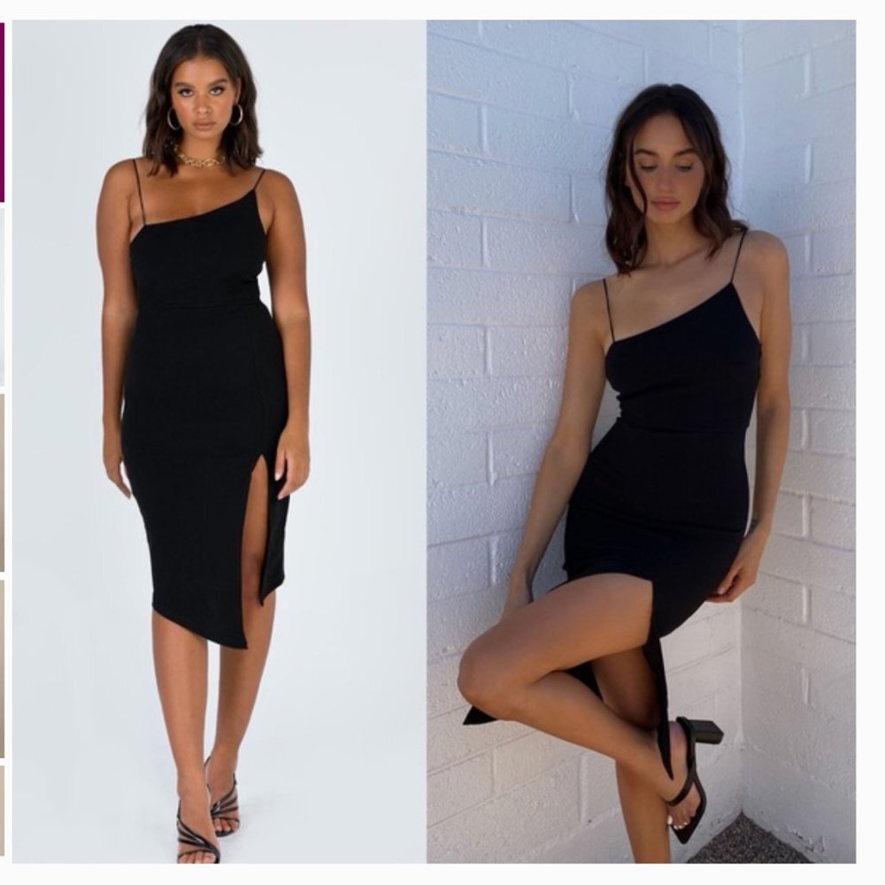 Princess Polly Aero Midi Asymmetrical Dress - Black - Size 2